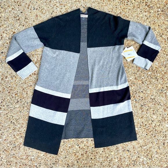 NWT Kasper Color Block Open Front Oversized Grey Gray Combo Cardigan Size S - Picture 2 of 11